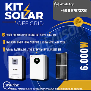 KIT DE ENERGIA SOLAR 6.000WH/DIA (MPPT) LITIO