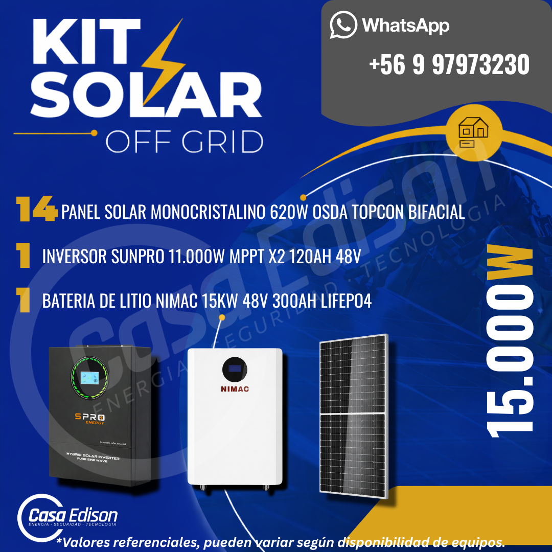 KIT DE ENERGIA SOLAR 15.000WH/DIA (MPPT) LITIO