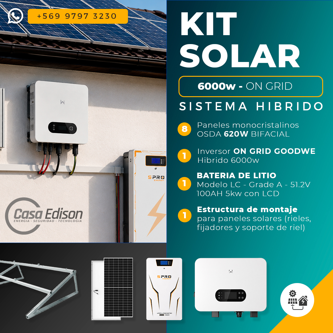 KIT DE ENERGIA SOLAR ONGRID HIBRIDO 6kW CON BATERIA 5kW