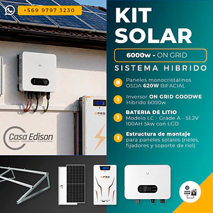 KIT DE ENERGIA SOLAR ONGRID HIBRIDO 6kW CON BATERIA 5kW