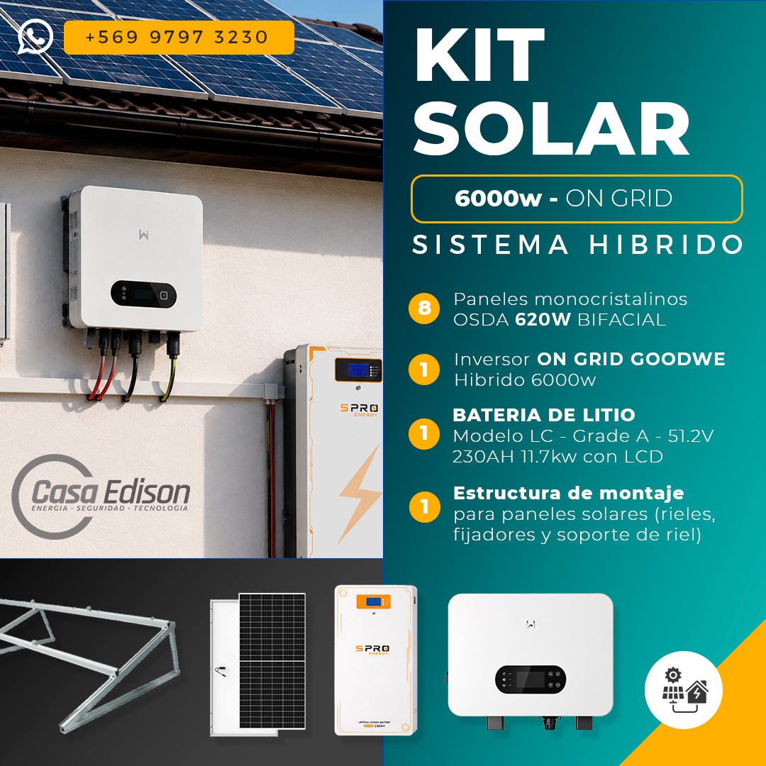 KIT DE ENERGIA SOLAR ONGRID HIBRIDO 6kW CON BATERIA 11.7kW