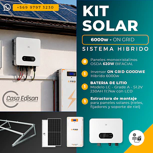 KIT DE ENERGIA SOLAR ONGRID HIBRIDO 6kW CON BATERIA 11.7kW