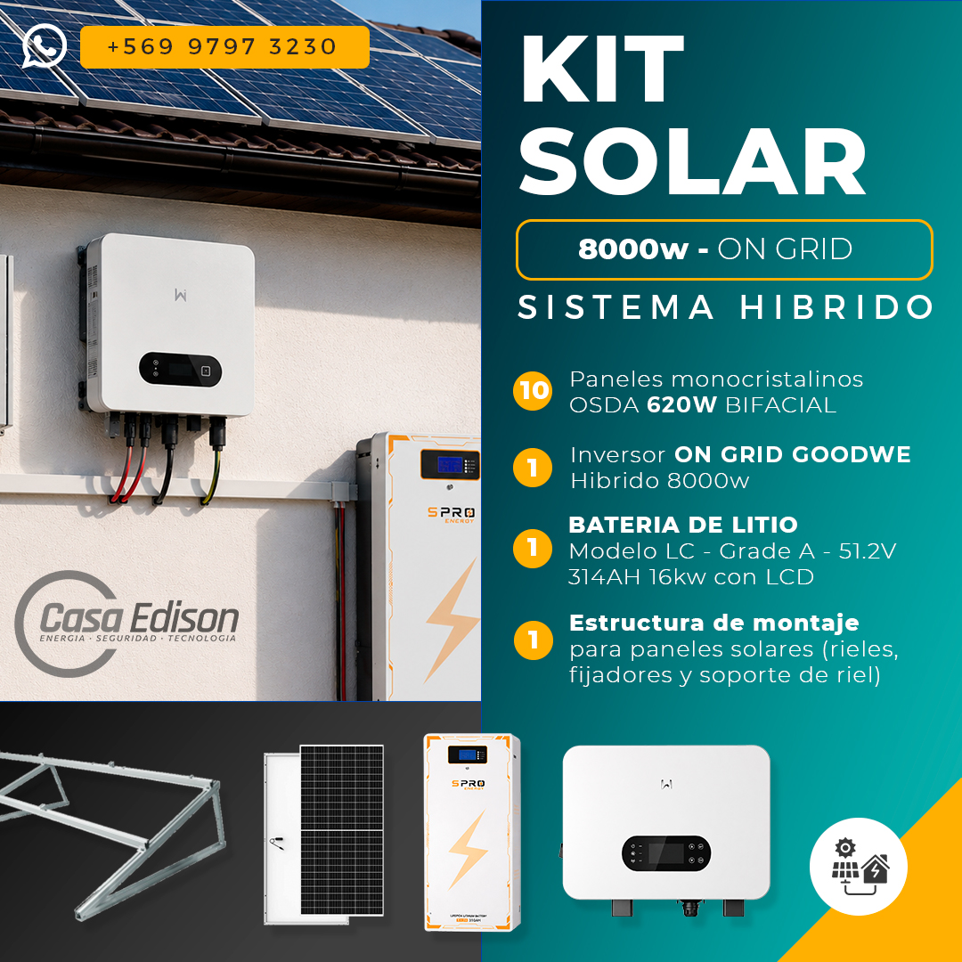 KIT DE ENERGIA SOLAR ONGRID HIBRIDO 8kW CON BATERIA 16kW