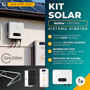 KIT DE ENERGIA SOLAR ONGRID HIBRIDO 8kW CON BATERIA 16kW