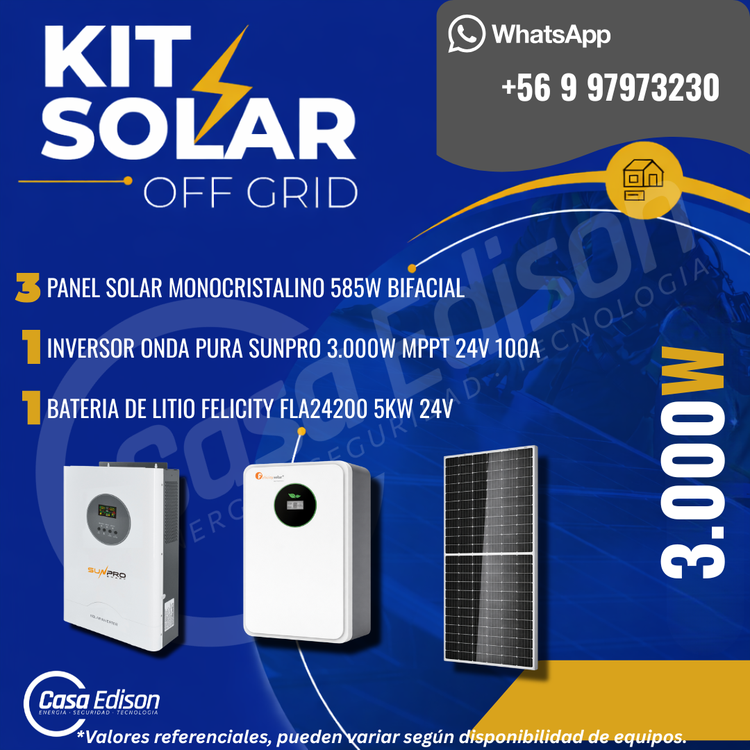 KIT DE ENERGIA SOLAR 3.000WH/DIA (MPPT) LITIO