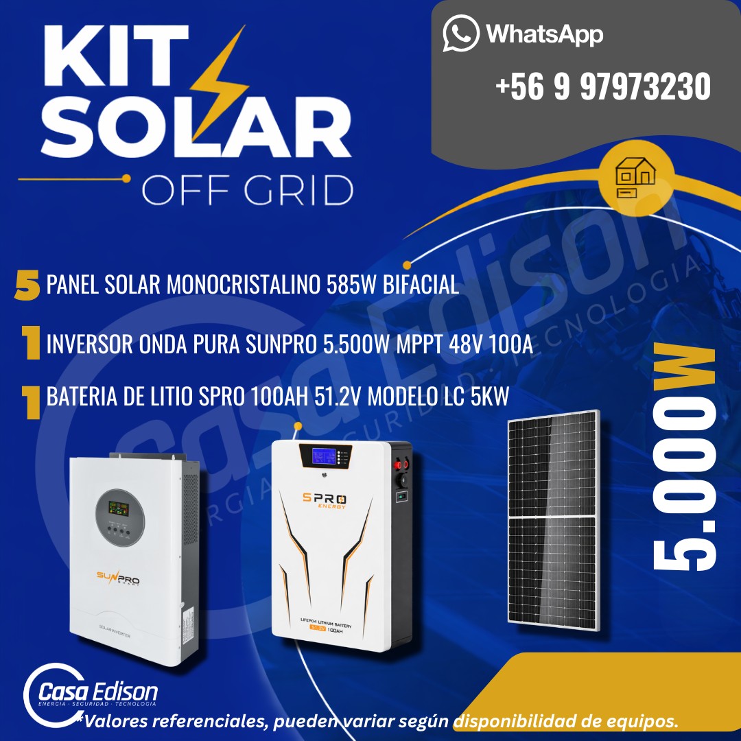 KIT DE ENERGIA SOLAR 5.000WH/DIA (MPPT) LITIO