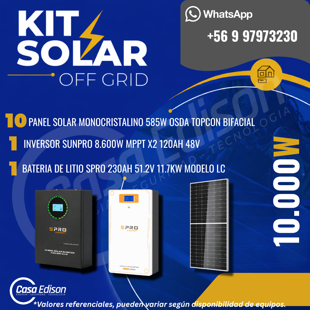 KIT DE ENERGIA SOLAR 10.000WH/DIA (MPPT) LITIO