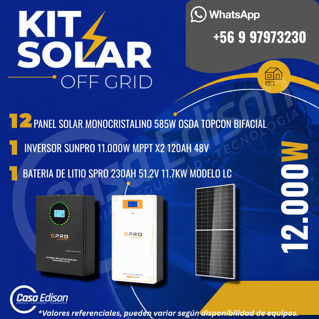 KIT DE ENERGIA SOLAR 12.000WH/DIA (MPPT) LITIO