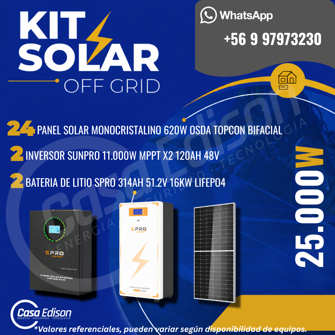 KIT DE ENERGIA SOLAR 25.000WH/DIA (MPPT) LITIO