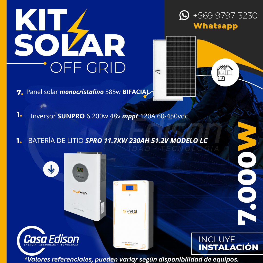KIT DE ENERGIA SOLAR 7.000W SISTEMA FUERA DE RED (MPPT) INCLUYE INSTALACION (LITIO) 1