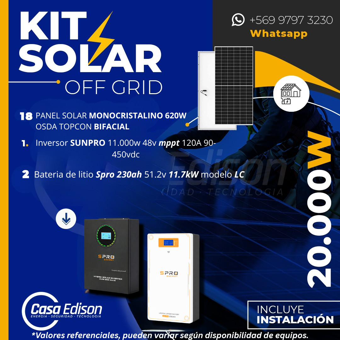 KIT DE ENERGIA SOLAR 20.000W SISTEMA FUERA DE RED (MPPT) INCLUYE INSTALACION (LITIO) 1