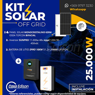 KIT DE ENERGIA SOLAR 25.000W SISTEMA FUERA DE RED (MPPT) INCLUYE INSTALACION (LITIO)