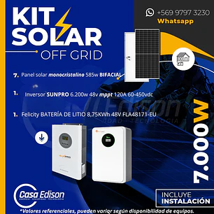 KIT DE ENERGIA SOLAR 7.000W SISTEMA FUERA DE RED (MPPT) INCLUYE INSTALACION (LITIO)