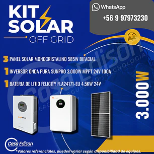 KIT DE ENERGIA SOLAR 3.000WH/DIA (MPPT) LITIO