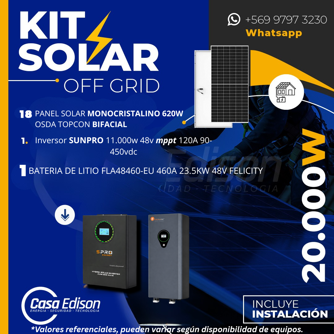 KIT DE ENERGIA SOLAR 20.000W SISTEMA FUERA DE RED (MPPT) INCLUYE INSTALACION (LITIO) 1