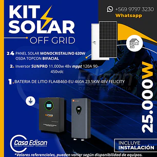 KIT DE ENERGIA SOLAR 25.000W SISTEMA FUERA DE RED (MPPT) INCLUYE INSTALACION (LITIO)