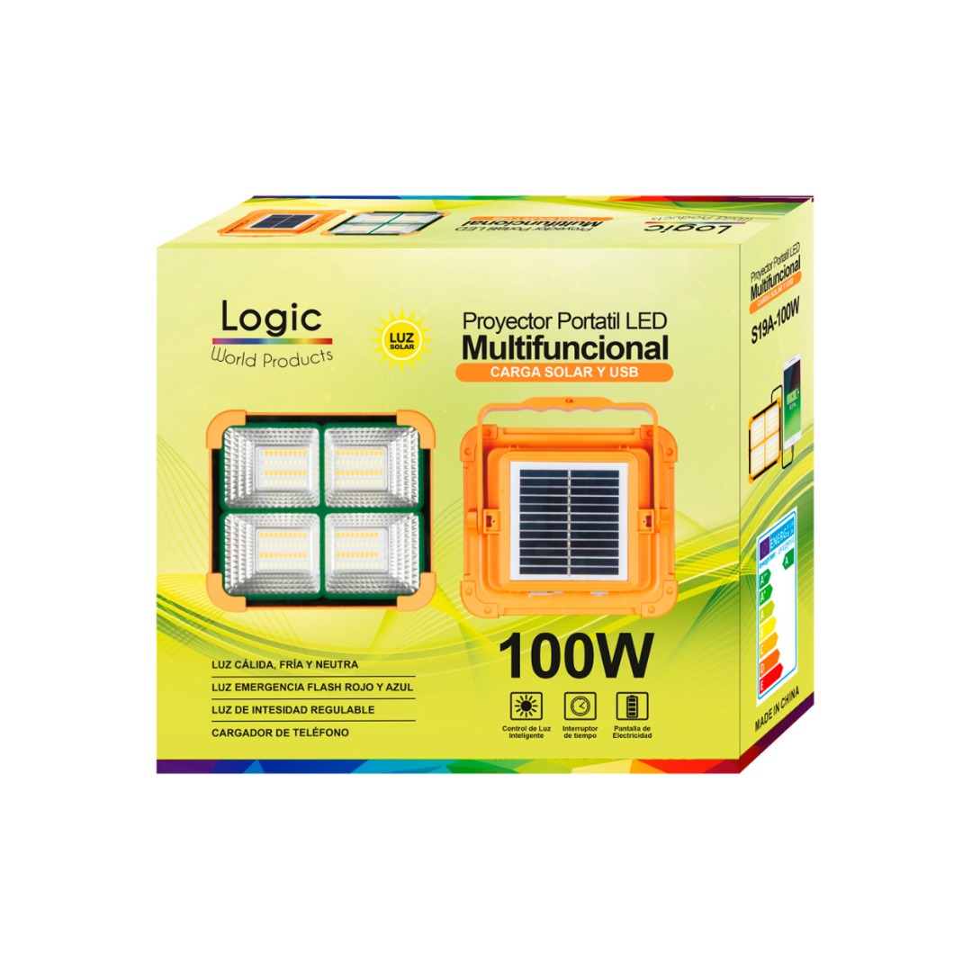 FOCO SOLAR PORTATIL 100W S19 MULTIFUNCIONAL LOGIC