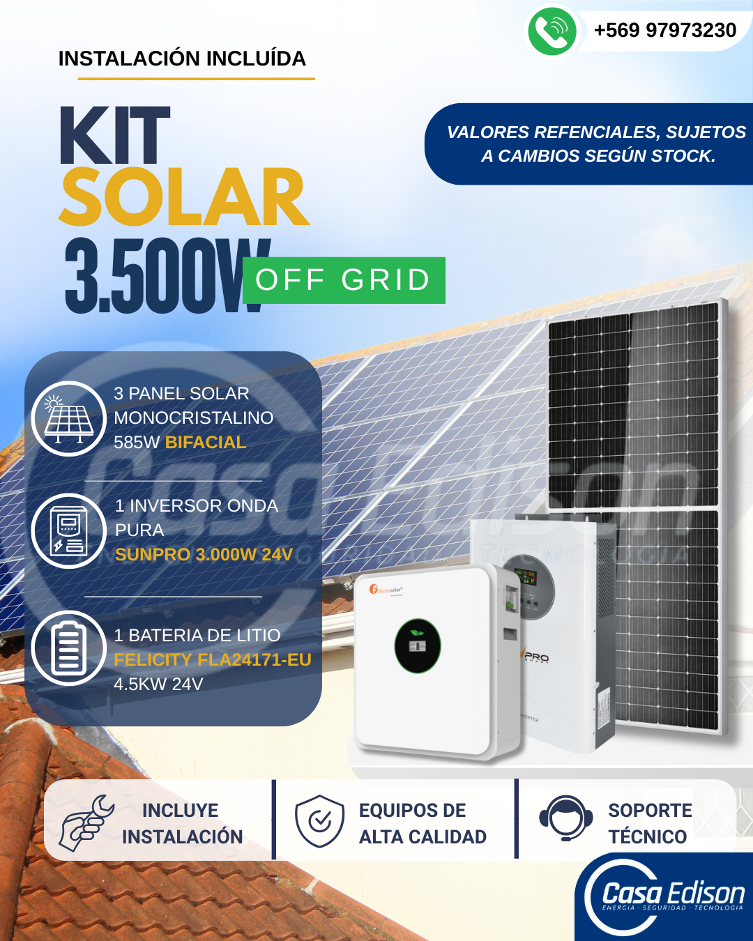 KIT DE ENERGIA SOLAR 3.500W SISTEMA FUERA DE RED (MPPT) INCLUYE INSTALACION (LITIO) 1