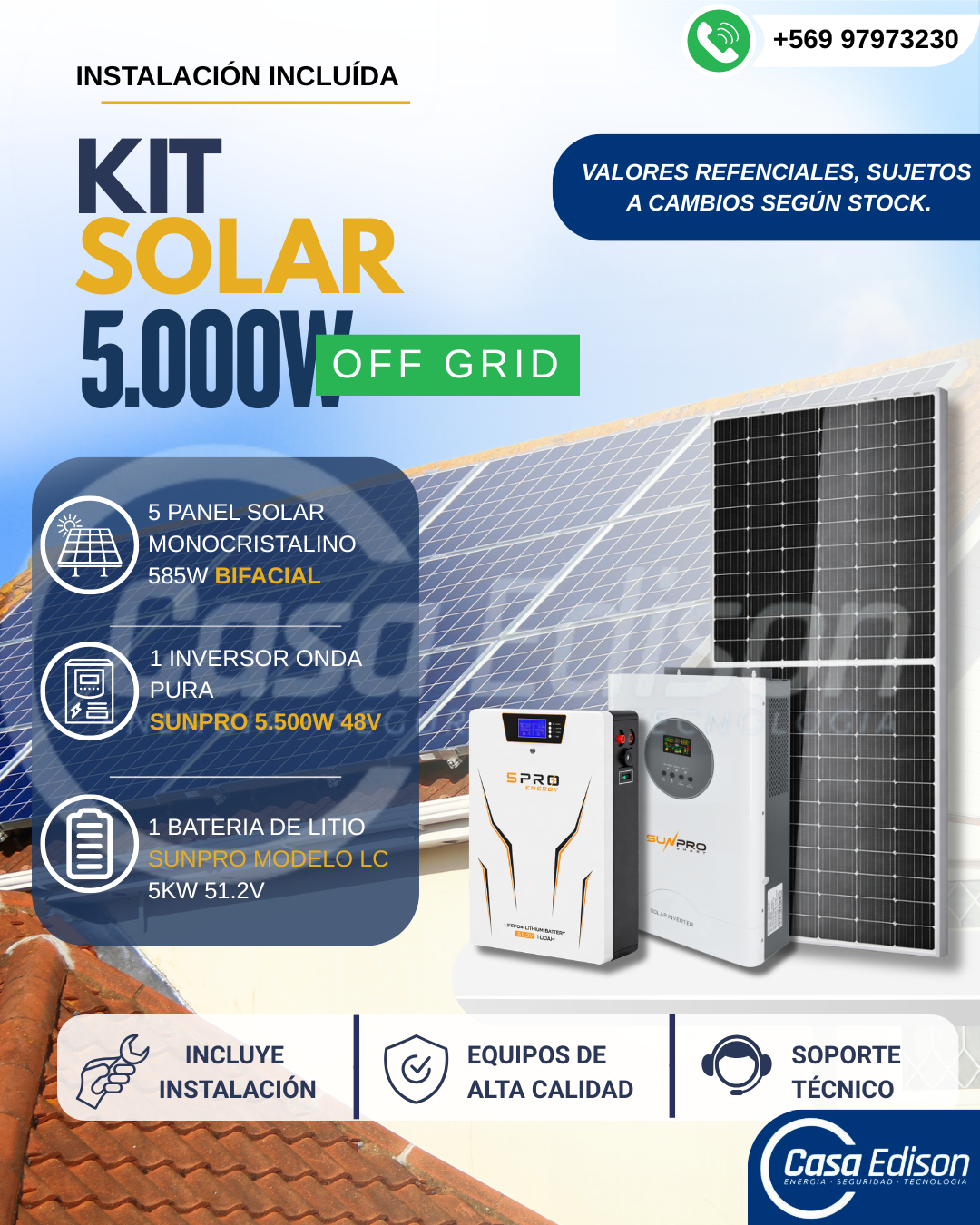 KIT DE ENERGIA SOLAR 5.000W SISTEMA FUERA DE RED (MPPT) INCLUYE INSTALACION (LITIO) 1