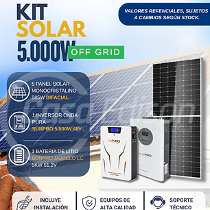 KIT DE ENERGIA SOLAR 5.000W SISTEMA FUERA DE RED (MPPT) INCLUYE INSTALACION (LITIO)