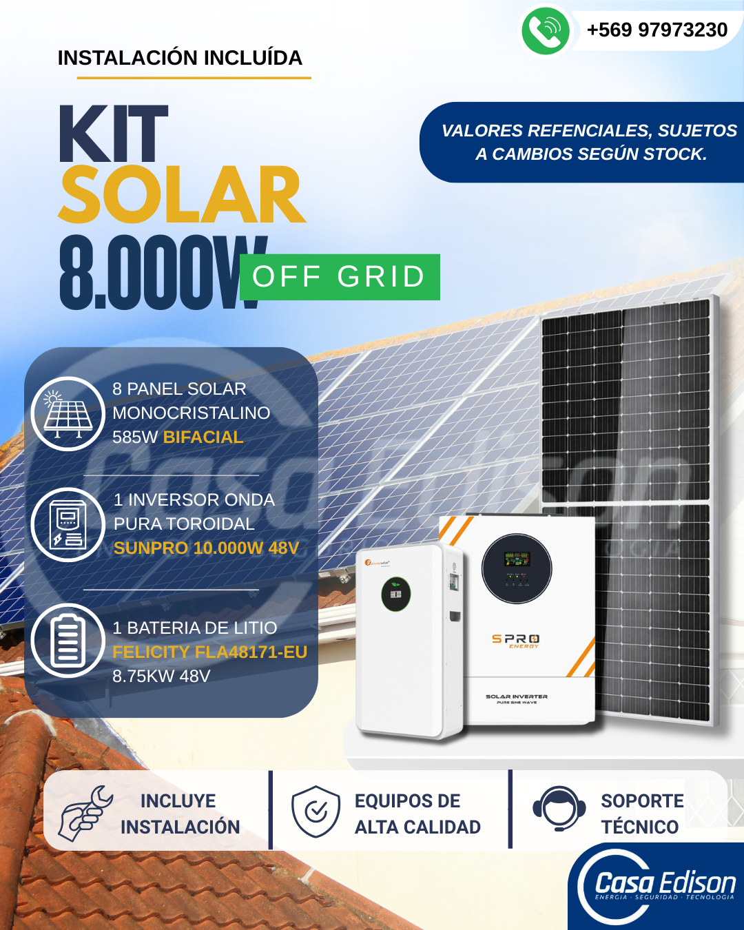 KIT DE ENERGIA SOLAR 8.000W SISTEMA FUERA DE RED (MPPT) INCLUYE INSTALACION (LITIO) 1