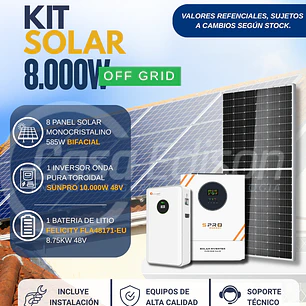 KIT DE ENERGIA SOLAR 8.000W SISTEMA FUERA DE RED (MPPT) INCLUYE INSTALACION (LITIO)