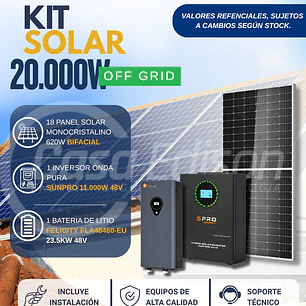 KIT DE ENERGIA SOLAR 20.000W SISTEMA FUERA DE RED (MPPT) INCLUYE INSTALACION (LITIO)