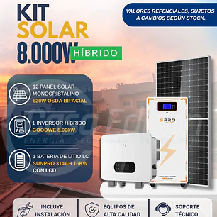 KIT DE ENERGIA SOLAR ONGRID HIBRIDO 8kW CON BATERIA 16kW