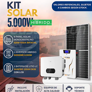KIT DE ENERGIA SOLAR ONGRID HIBRIDO 5kW CON BATERIA 5kW