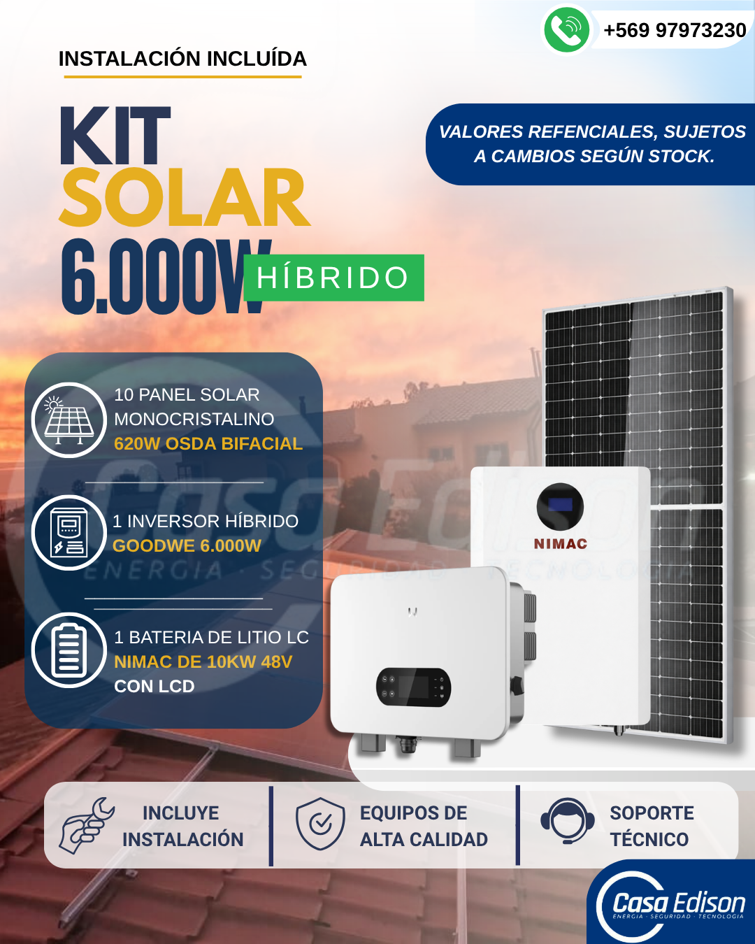 KIT DE ENERGIA SOLAR ONGRID HIBRIDO 6kW CON BATERIA 10,24kW