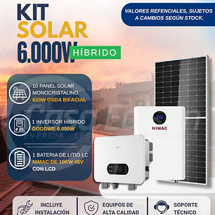 KIT DE ENERGIA SOLAR ONGRID HIBRIDO 6kW CON BATERIA 10,24kW