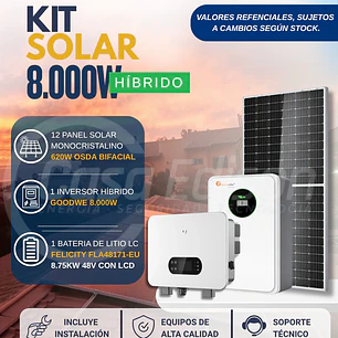 KIT DE ENERGIA SOLAR ONGRID HIBRIDO 8kW CON BATERIA 8,75kW