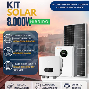 KIT DE ENERGIA SOLAR ONGRID HIBRIDO 8kW CON BATERIA 10,24kW