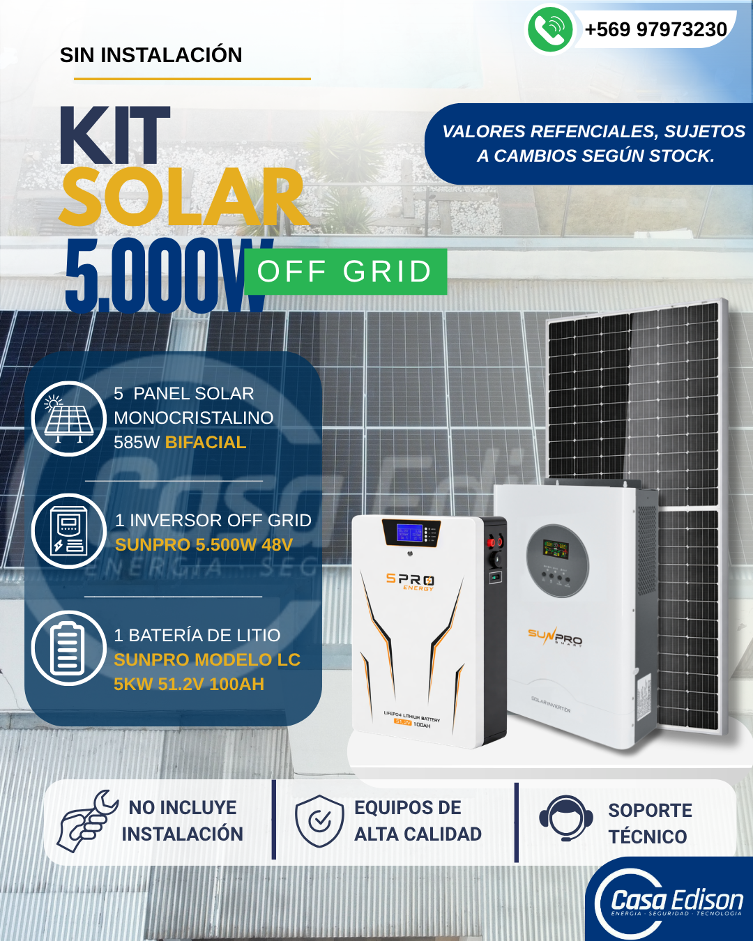 KIT DE ENERGIA SOLAR 5.000WH/DIA (MPPT) LITIO