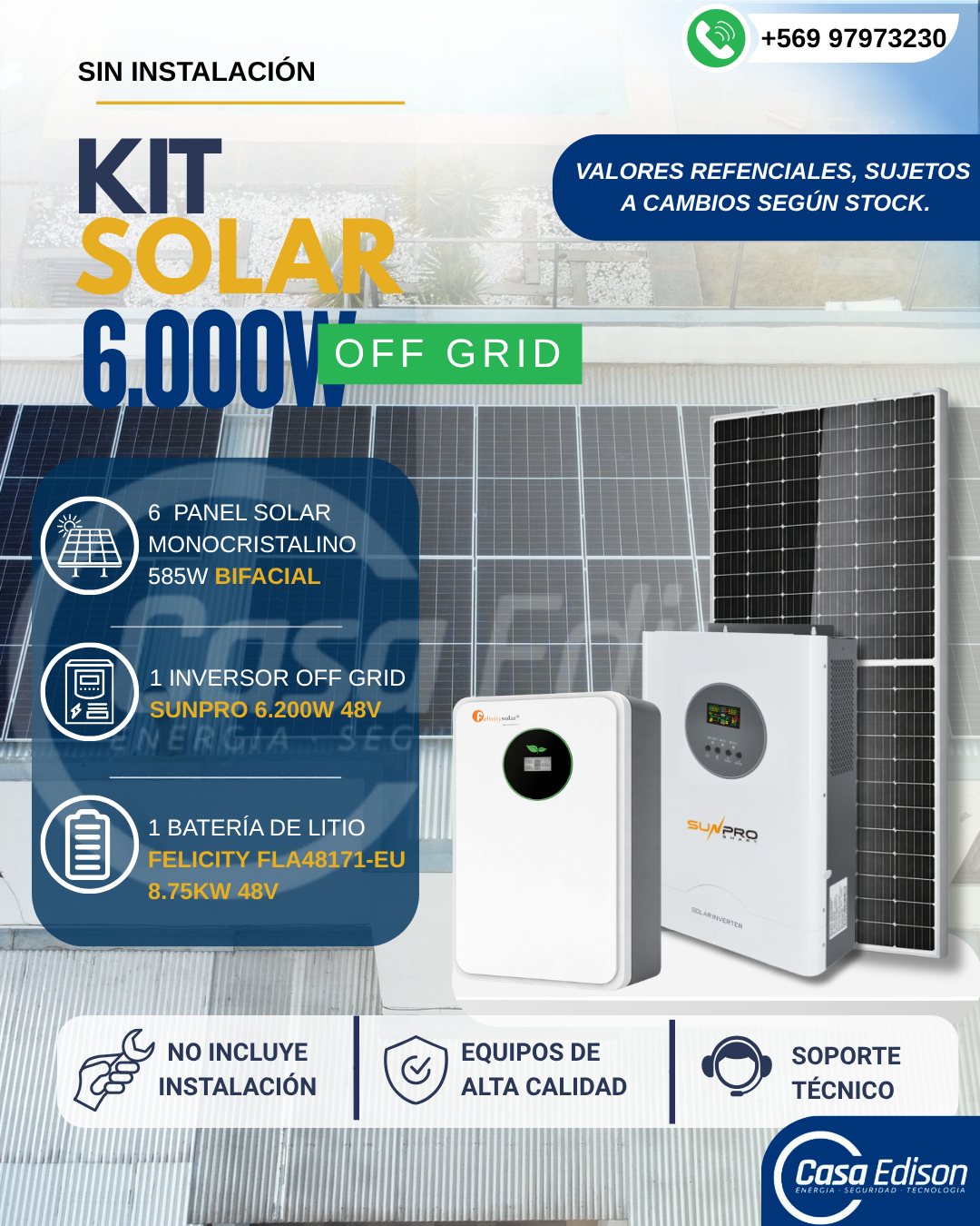 KIT DE ENERGIA SOLAR 6.000WH/DIA (MPPT) LITIO