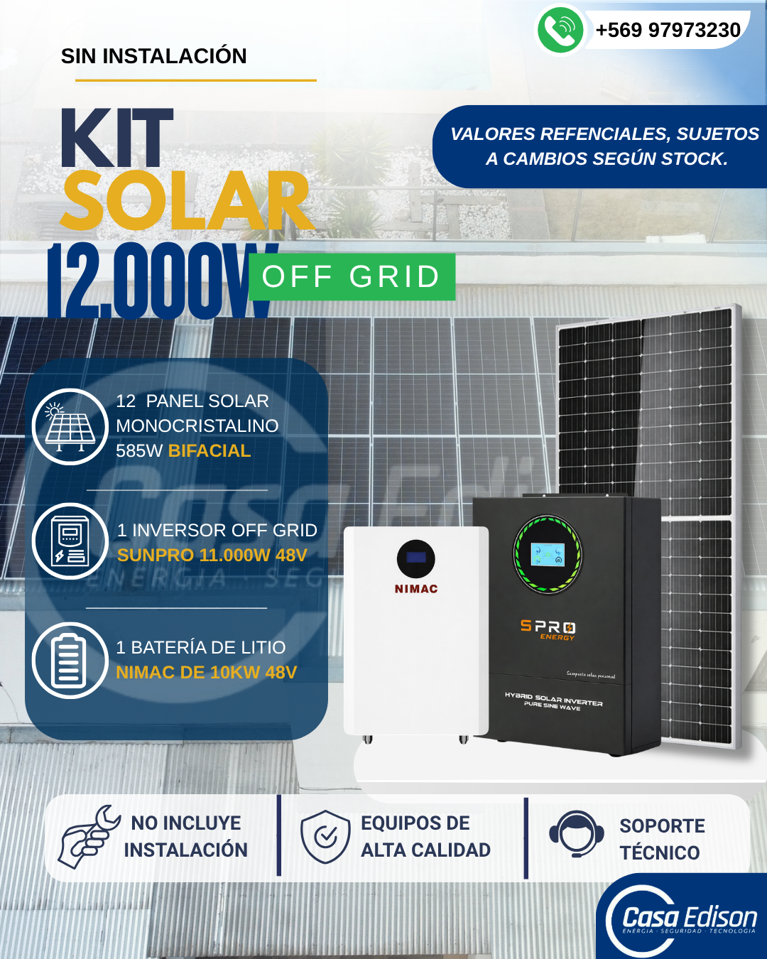 KIT DE ENERGIA SOLAR 12.000WH/DIA (MPPT) LITIO