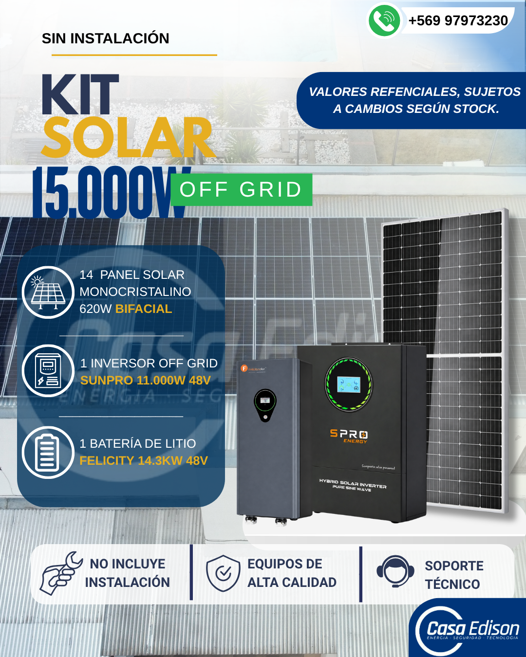 KIT DE ENERGIA SOLAR 15.000WH/DIA (MPPT) LITIO