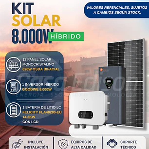 KIT DE ENERGIA SOLAR ONGRID HIBRIDO 8kW CON BATERIA 14.3kW