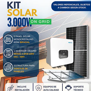KIT DE ENERGIA SOLAR ON GRID 3KWP - INCLUYE INSTALACION