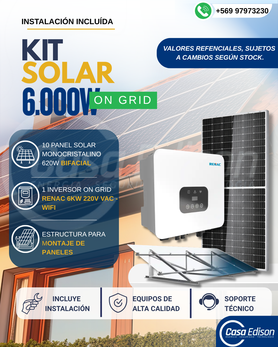 KIT DE ENERGIA SOLAR ON GRID 6KWP - INCLUYE INSTALACION