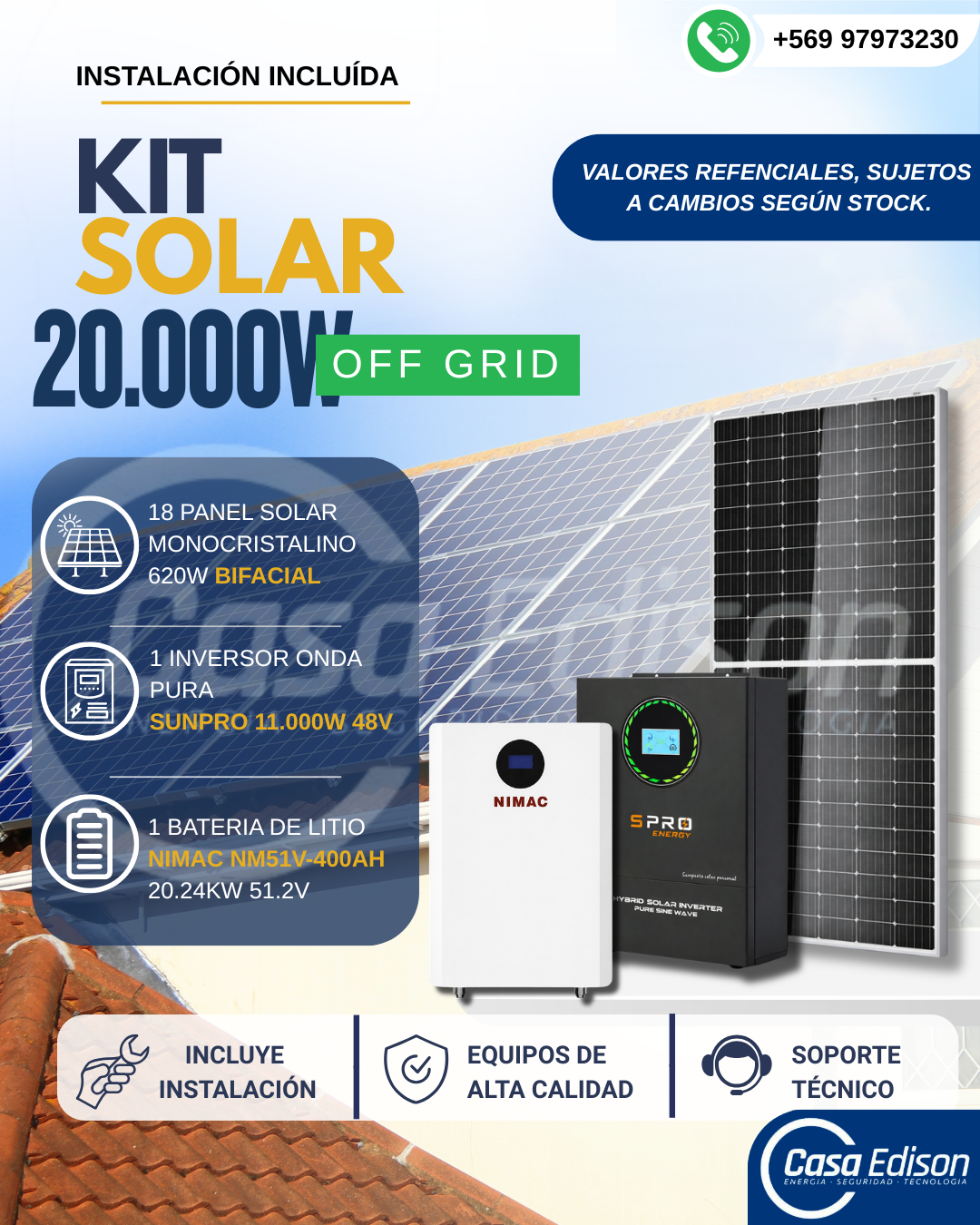 KIT DE ENERGIA SOLAR 20.000W SISTEMA FUERA DE RED (MPPT) INCLUYE INSTALACION (LITIO) 1