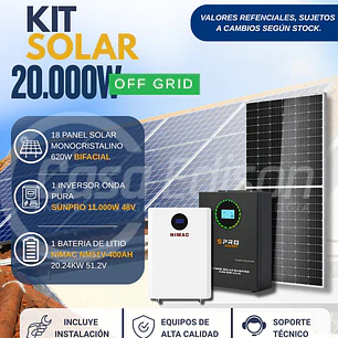KIT DE ENERGIA SOLAR 20.000W SISTEMA FUERA DE RED (MPPT) INCLUYE INSTALACION (LITIO)