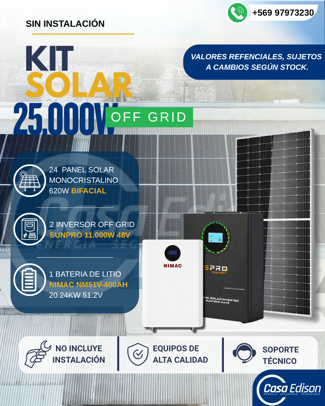 KIT DE ENERGIA SOLAR 25.000WH/DIA (MPPT) LITIO