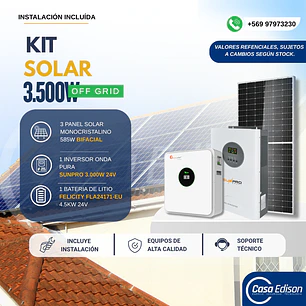 KIT DE ENERGIA SOLAR 3.500W SISTEMA FUERA DE RED (MPPT) INCLUYE INSTALACION (LITIO)