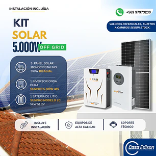 KIT DE ENERGIA SOLAR 5.000W SISTEMA FUERA DE RED (MPPT) INCLUYE INSTALACION (LITIO)
