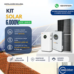 KIT DE ENERGIA SOLAR 6.000W SISTEMA FUERA DE RED (MPPT) INCLUYE INSTALACION (LITIO)