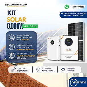 KIT DE ENERGIA SOLAR 8.000W SISTEMA FUERA DE RED (MPPT) INCLUYE INSTALACION (LITIO)
