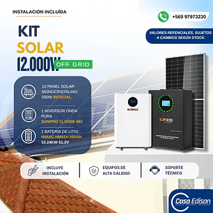 KIT DE ENERGIA SOLAR 12.000W SISTEMA FUERA DE RED (MPPT) INCLUYE INSTALACION (LITIO)