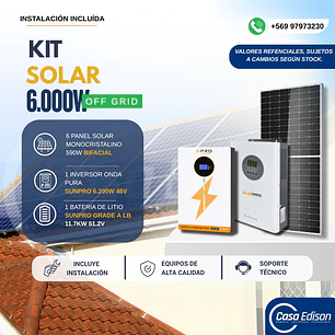 KIT DE ENERGIA SOLAR 6.000W SISTEMA FUERA DE RED (MPPT) INCLUYE INSTALACION (LITIO)
