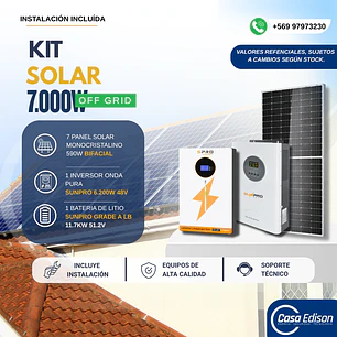 KIT DE ENERGIA SOLAR 7.000W SISTEMA FUERA DE RED (MPPT) INCLUYE INSTALACION (LITIO)